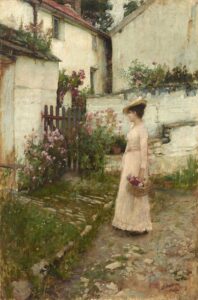 Bloemen plukken in een tuin in Devonshire - John William Waterhouse