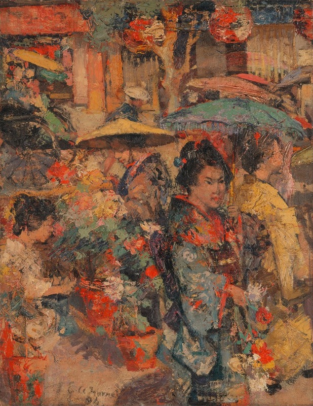 Bloemenmarkt in Nagasaki - Edward Atkinson Hornel