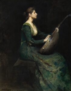 Dame met luit - Thomas Wilmer Dewing