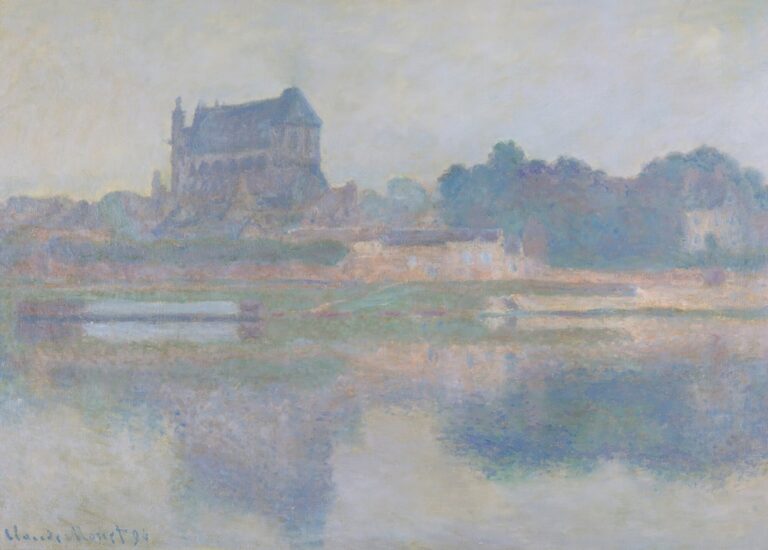 De kerk van Vernon bij grijs weer - Claude Monet