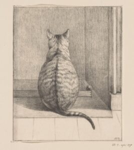 Zittende kat, van achteren - Jean Bernard