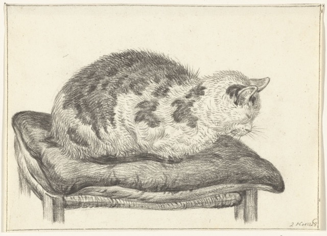 Liggende kat, op een kussen, naar links - Jean Bernard
