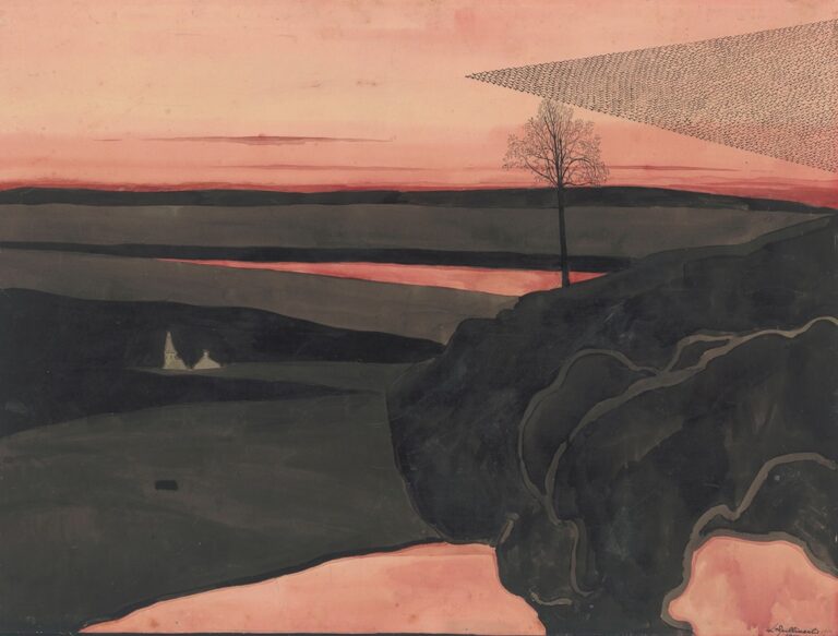 Landschap met rode avondlucht en trekvogels - Léon Spilliaert