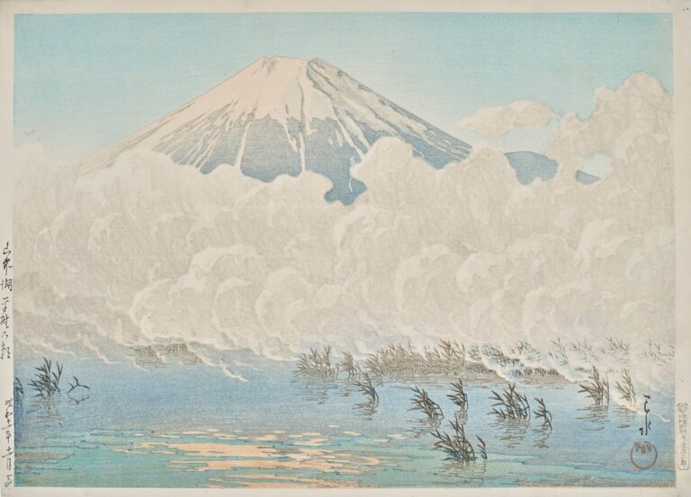 Ochtend bij Hirano aan het Yamanaka-meer - Kawase Hasui