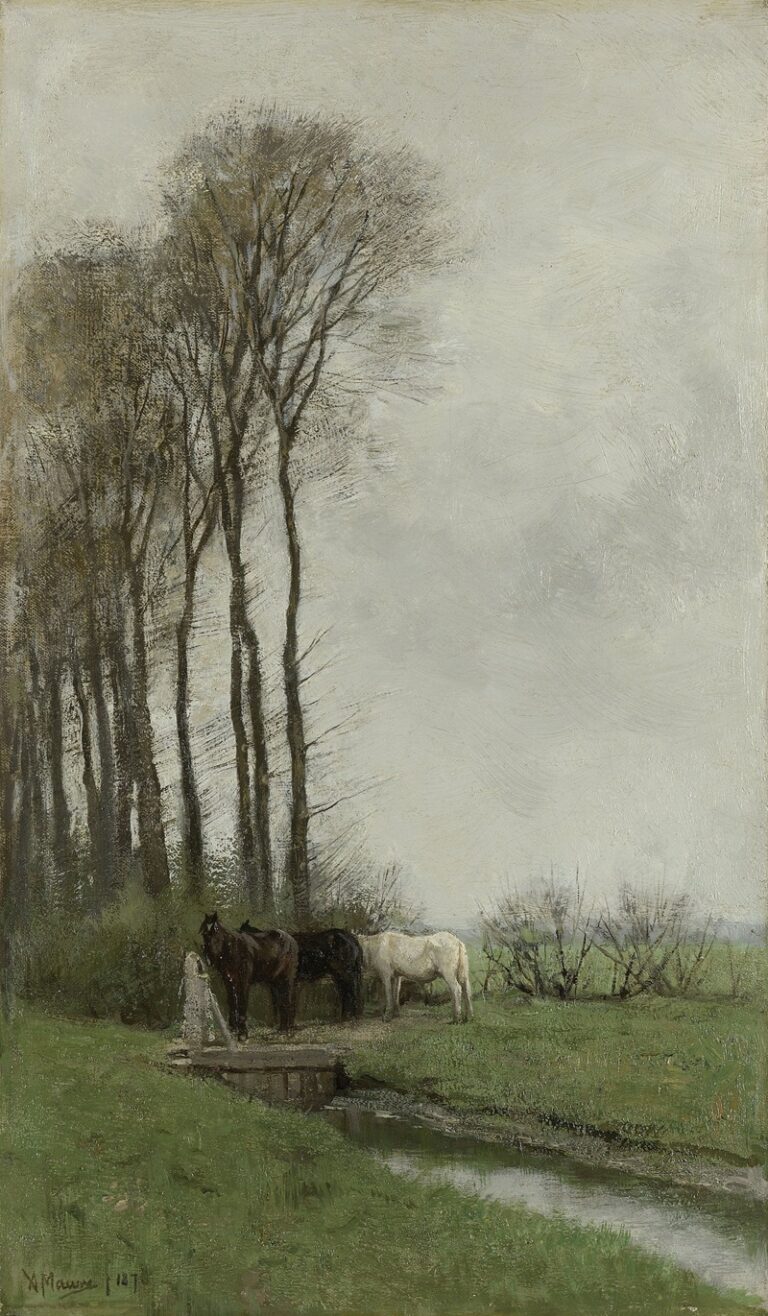 Paarden bij het hek - Anton Mauve
