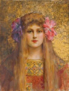 Portret van vrouw met bloemen-tulband - Léon François Comerre