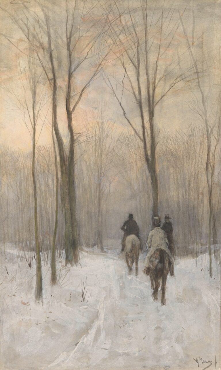 Ruiters in de sneeuw in het Haagse Bos - Anton Mauve