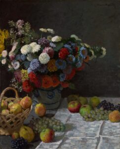 Stilleven met bloemen en fruit - Claude Monet
