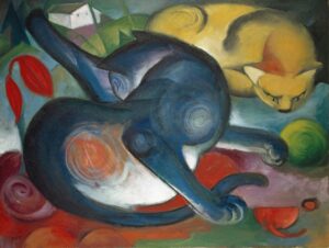 Twee katten blauw en geel - Franz Marc