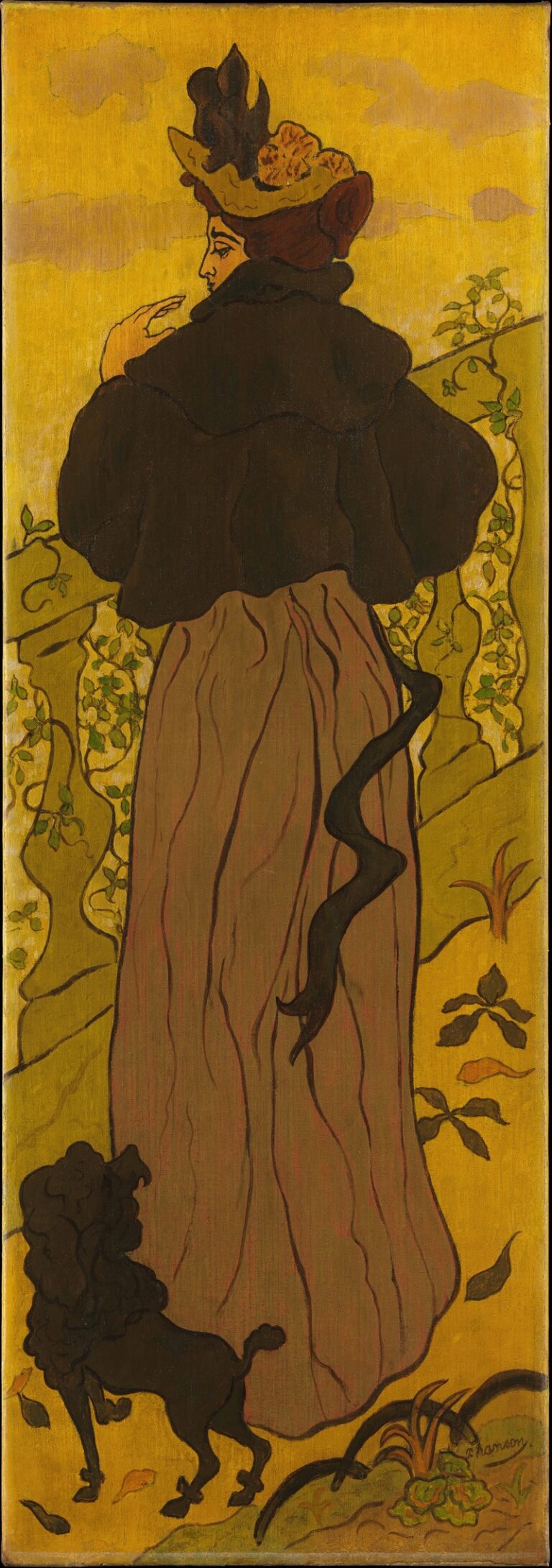 Vrouw staand bij een balustrade met een poedel - Paul Ranson