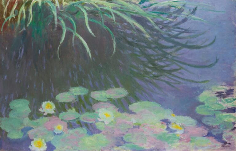 Waterlelies met weerspiegelingen van hoge grassen - Claude Monet