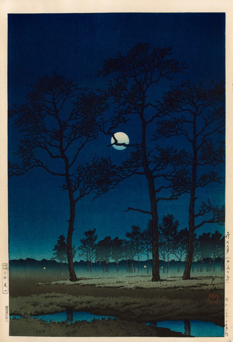 Wintermaan boven de Toyama-vlakte - Kawase Hasui