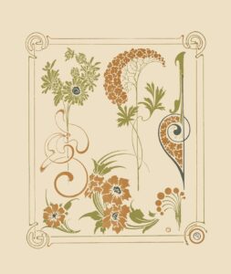 Zacht decoratief ontwerp met bloemen en arabesken - Alphonse Mucha
