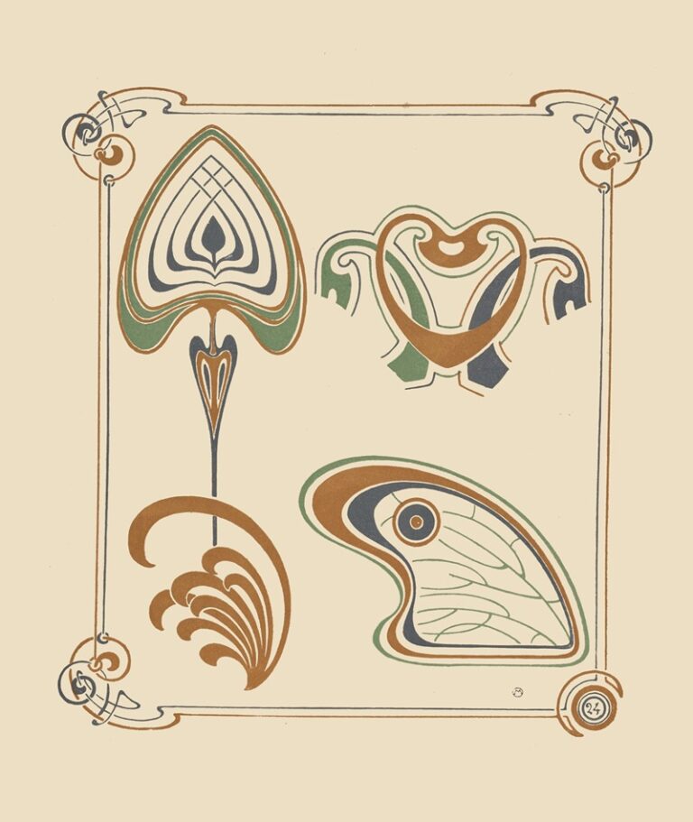 Zacht decoratief ontwerp met vleugels en bladvormen - Alphonse Mucha