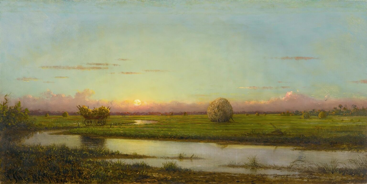 Zonsondergang boven de weilanden van Newburyport - Martin Johnson Heade