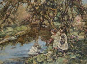 Zwanen voeren - Edward Atkinson Hornel